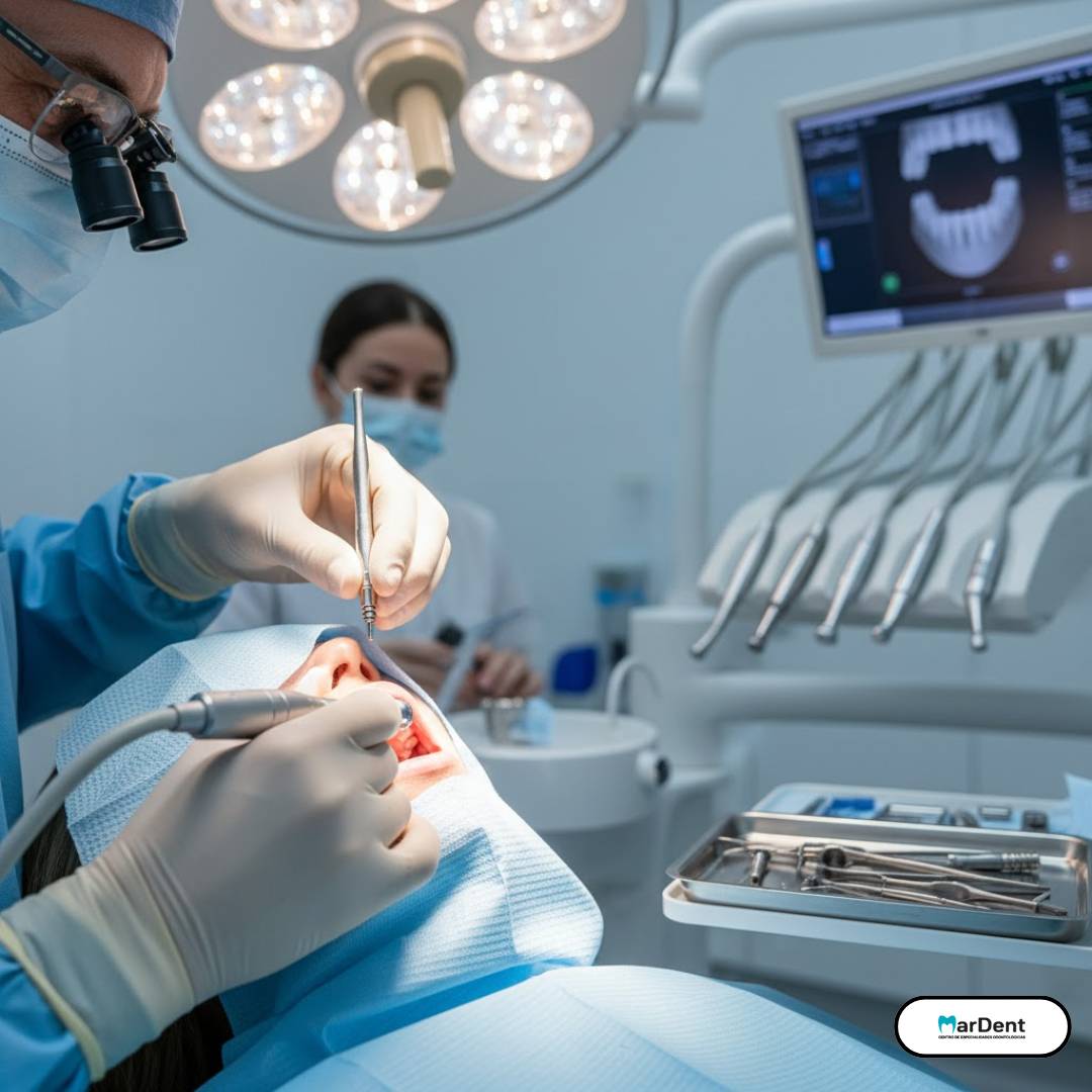 dentista trabajando en un implante dental