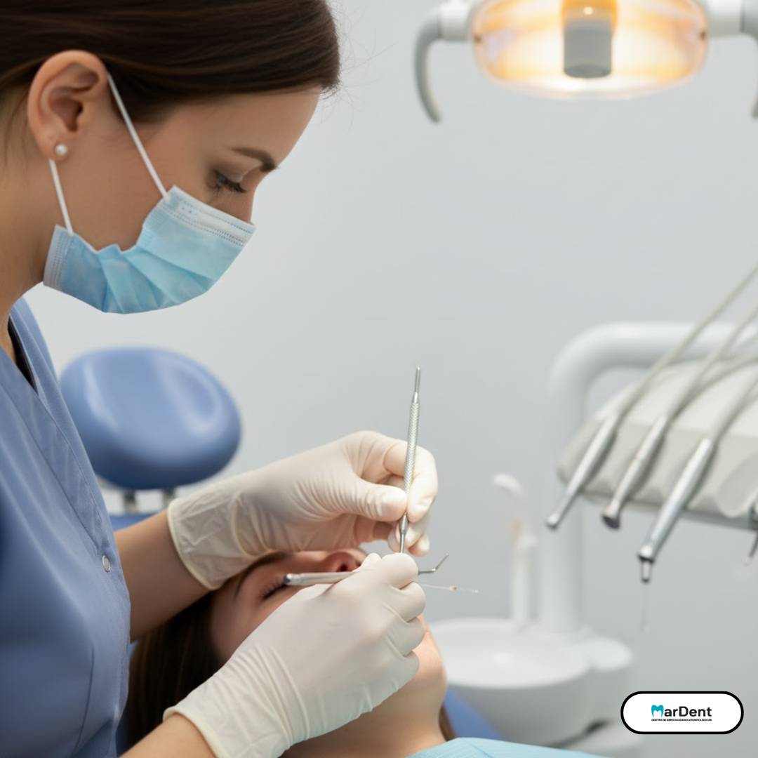 Dentista practicando una endodoncia a un paciente en Av. Mairena 10